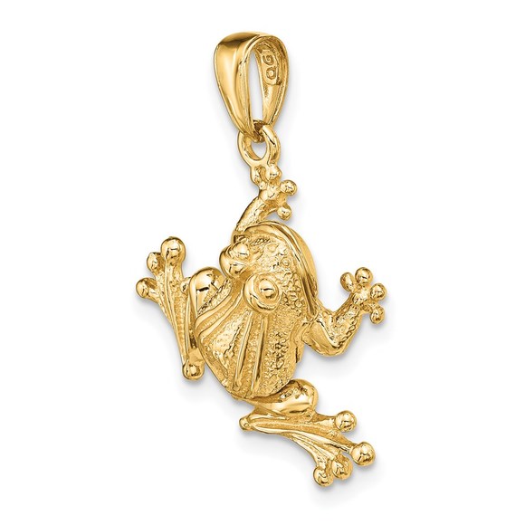 14K Yellow Gold Solid Polished 3-D Moveable Frog Necklace Charm Pendant, Unisex - Picture 5 of 6